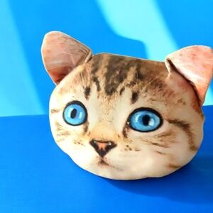 Tabby Cat Pillow beige brown  with blue eyes soft & clean NWOT good gift…